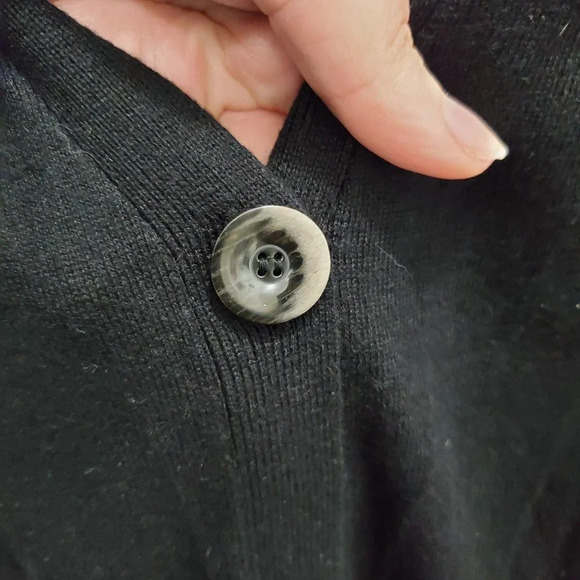 Cullen Women's Black Deep V-neck Button Front Silk Cashmere Blend Cardigan Sz M - Picture 3 of 6